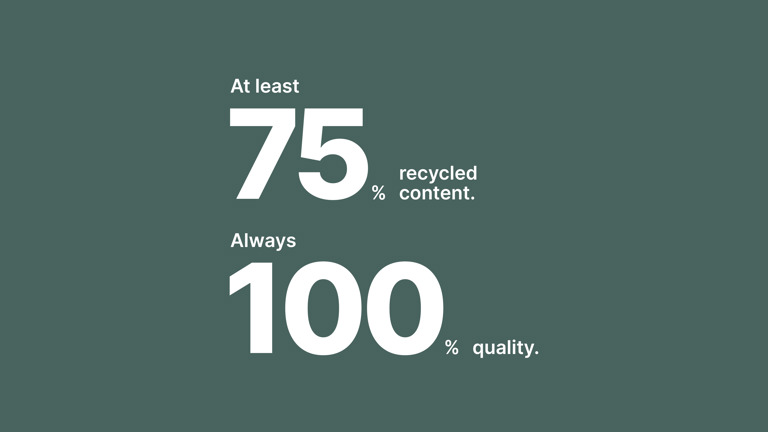 “At least 75% recycled content. Always 100% quality”.