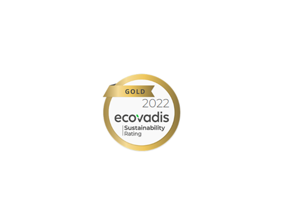 Logo for the “2022 Gold Ecovadis Sustainability Rating”.