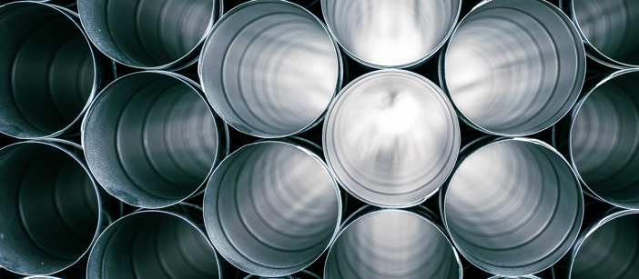 The inside of aluminium tubes that are being stacked. 