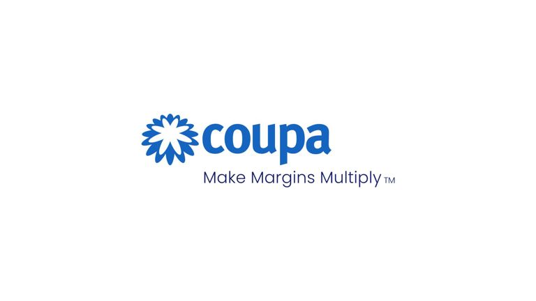 The logo of „Coupa“ with the subline “Make margins multiply”.