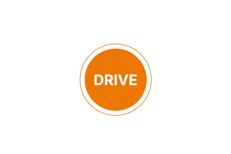 The word “drive” written in an orange circle.