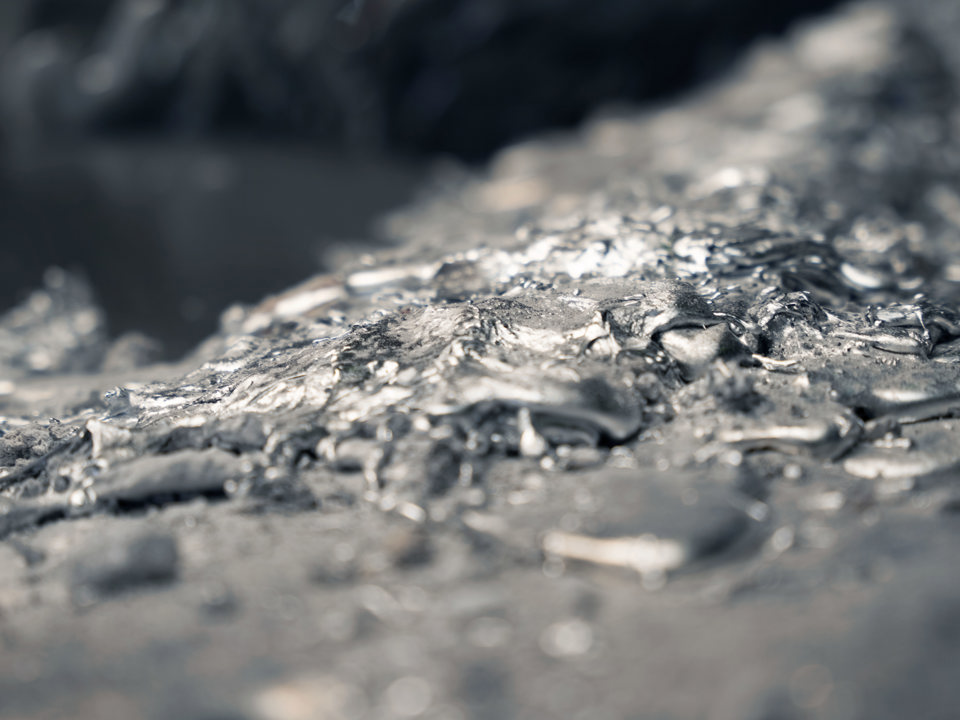 Aluminium during one of its recycling stages.