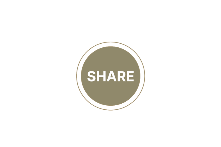 The word “share” written in a dark beige circle.