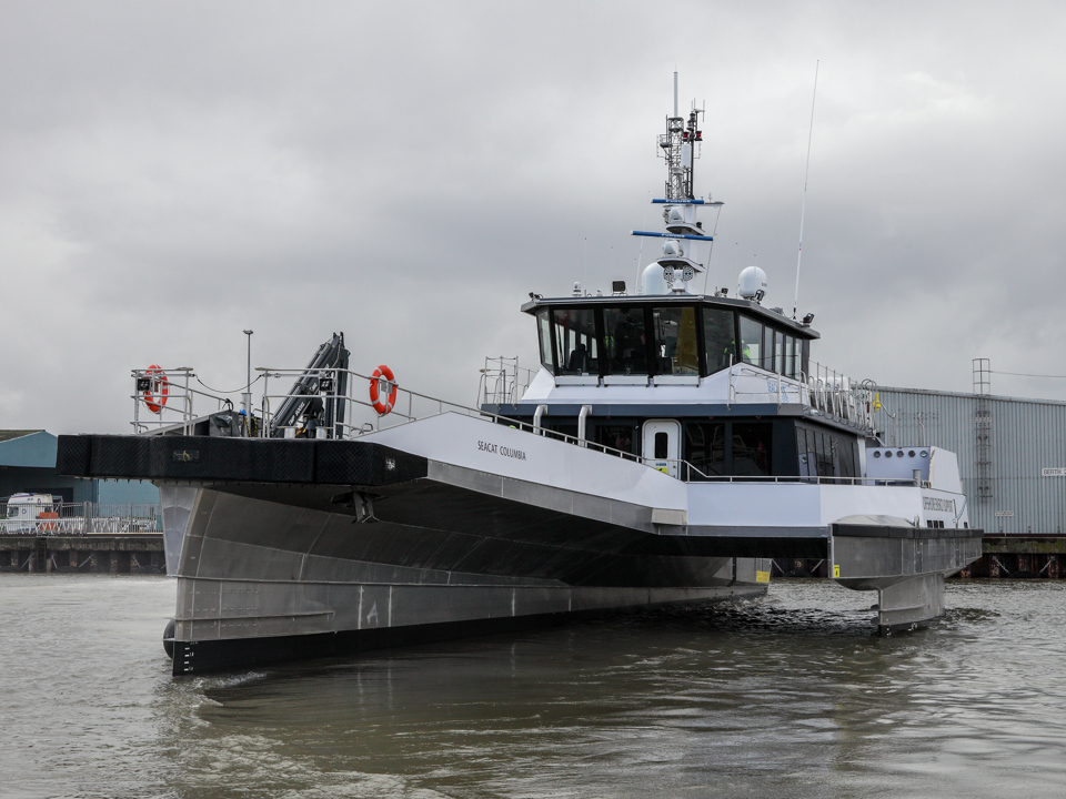 The “Seacat Columbia” ship sailing across the sea.