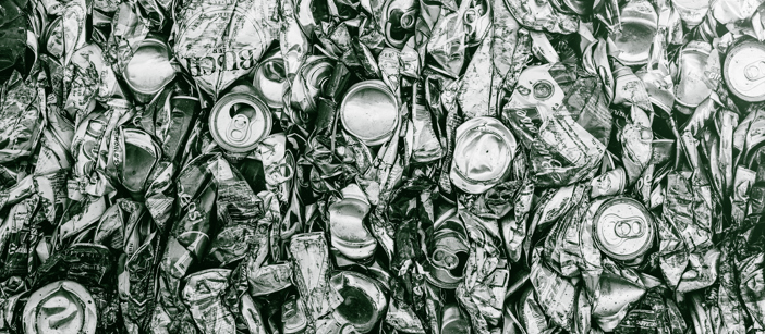 A pile of crushed aluminium cans.