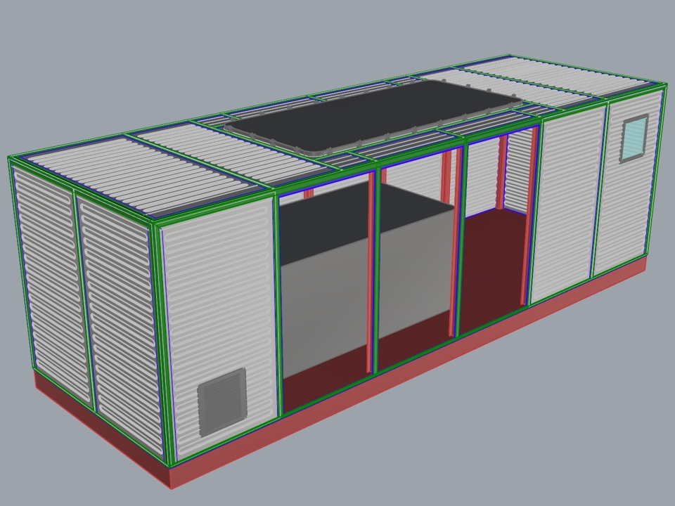 Schematic rendering of a wind turbine nacelle made of aluminium.